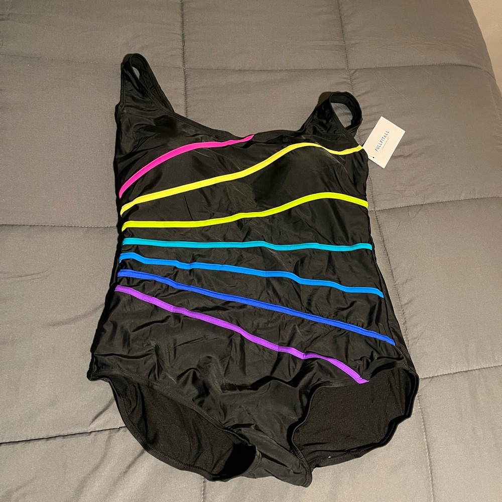 Black Women’s One Piece Swimsuit with Colorful Stripes